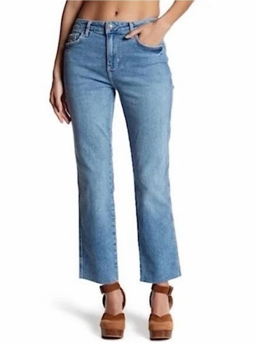 Free People Women's Girlfriend Straight Leg Jeans Size 28S Crop Raw Hem OB737294